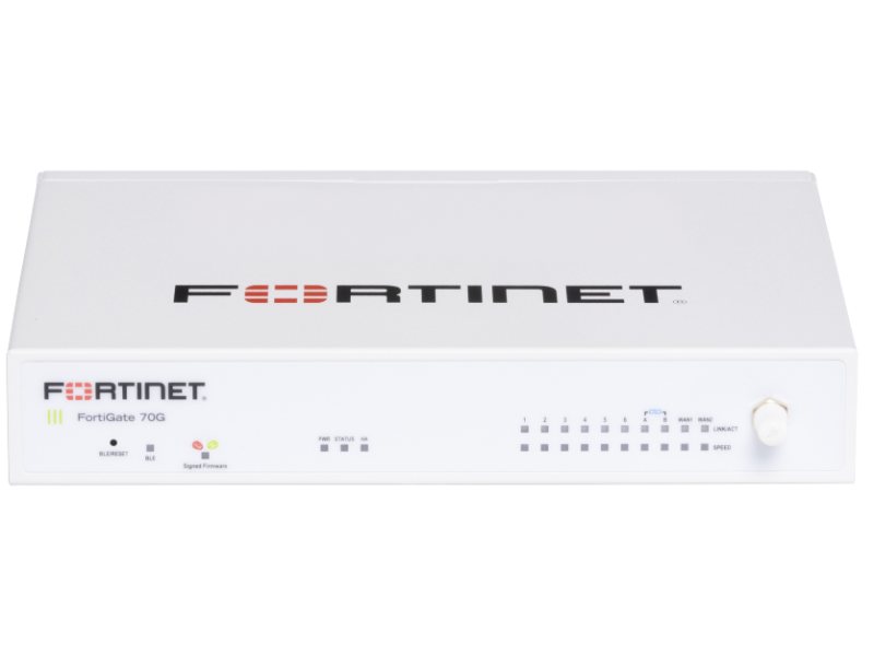 FortiGate-70G 10 x GE RJ45 ports (including 7 xInternal Ports, 2 x WAN Ports, 1 x DMZ Port).