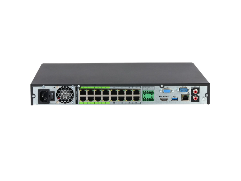 Dahua NVR 16 kanala NVR5216-16P-EI2, do 32MP, Smart H.265+/H.265/Smart H.264+/H.264/MJPEG, HDMI 8K, VGA, 16 x PoE, 1 x RJ45, 2 x HDD do 26TB, audio, alarm I/O, RS232/RS485, 100-240VAC