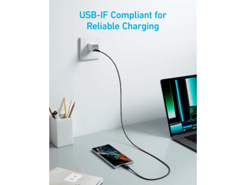 ANKER 322 USB tip-C na USB tip-C kabl M/M 1.8m, 60W, pleteni, crni