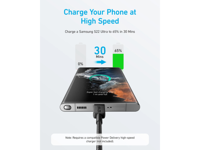 ANKER 322 USB tip-C na USB tip-C kabl M/M 1.8m, 60W, pleteni, crni
