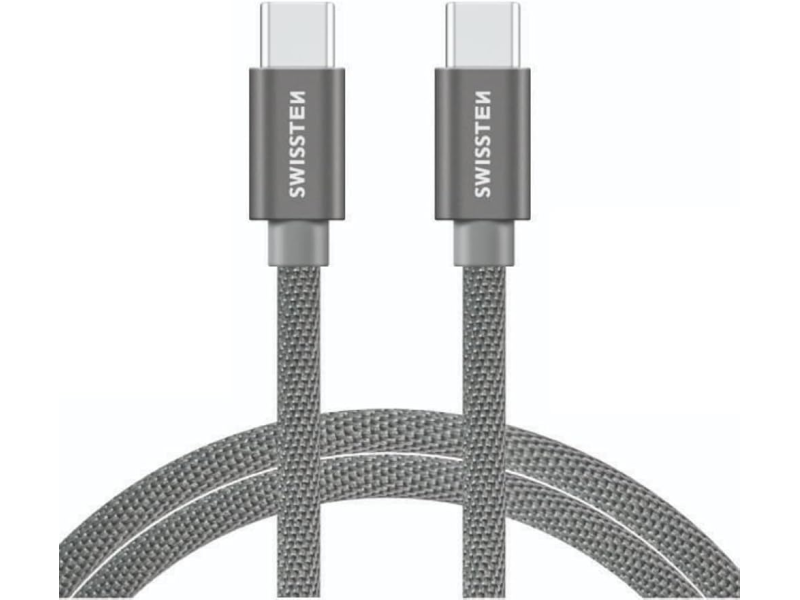 Swissten DATA CABLE TEXTILE USB-C / USB-C 3.0 M SILVER