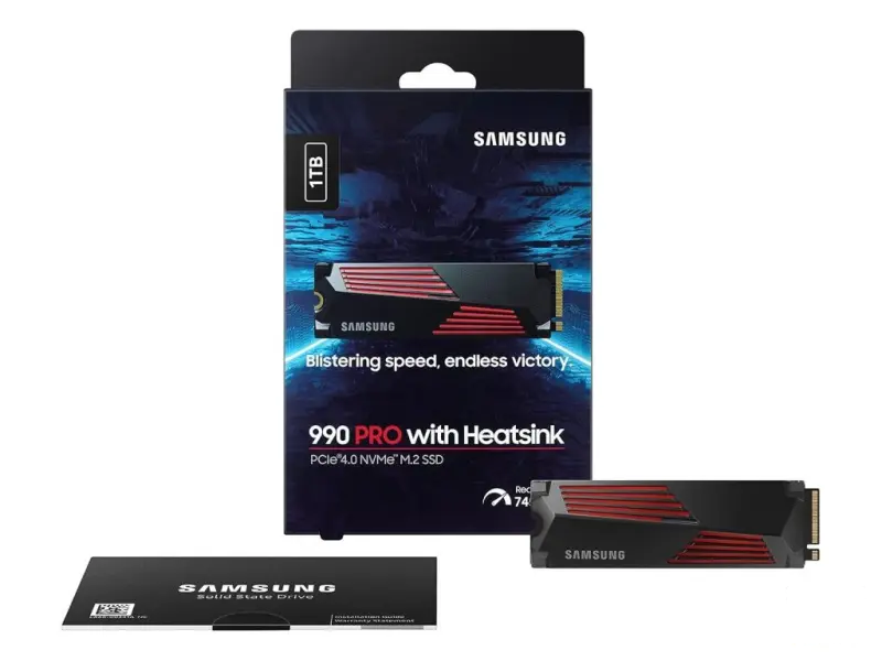 SAMSUNG M.2 SSD 1TB 990 PRO Heatsink, PCI-E 4.0 NVMe 2.0, Read Up to 7450 MB/s,Write Up to 6900 MB/s